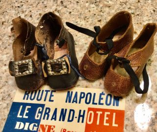 Lovely Antique Leather Doll Shoes Pair Estate Find Vintage 4