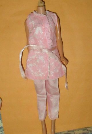 Vintage Barbie Maddie Mod Clone Size " Pink Satin Jumpsuit & Lace Jacket Tlc "
