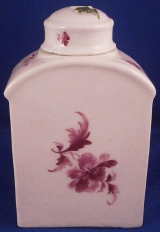 Antique 18thc Meissen Porcelain Puce Floral Tea Caddy / Jar Porzellan Teedose