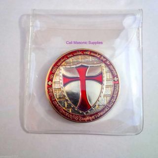 Knight Templar 1.  5 " Two Face Coin Golden Heavy Alloy With Case Templar Gift Mil