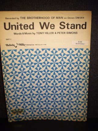 Vintage Sheet Music United We Stand (1970) The Brotherhood Of Man