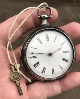 A Gents Early Antique Solid Silver Verge / Fusee Pair Cased Pocket Watch,  1814.