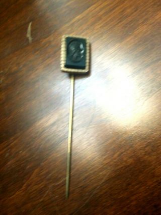 Antique carved Blood Stone Stick pin cameo man wearing Roman helmet 2