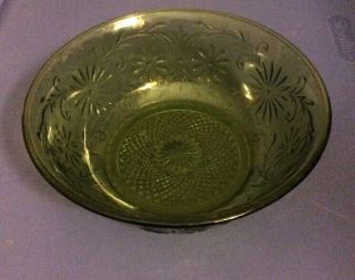 Antique Green Depression Glass Bowl Etched Design