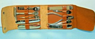 Vintage Hubeo Hugo Berns 12 Pc Travel Tool Kit W/leather Case,  Solingen Germany