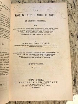 1854 Antique History Book " The World In The Middle Ages "