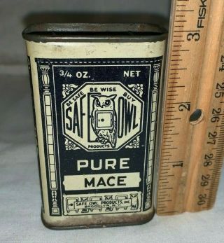 Antique Safe Owl Mace Spice Tin Litho Can Brooklyn Ny Vintage Grocery Store 2