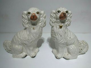 Antique Staffordshire Wally Dogs Large Flatback Spaniels