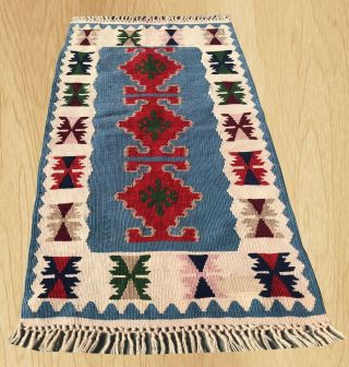 Authentic Hand Knotted Vintage Traditional Turkish Wool Kilim Area Rug 3 X 2 Ft