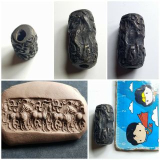 Very Lovely Old Antique Bronze Cylinder Seal Bead