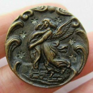 Special Large Antique Victorian Metal Picture Button Angel Mirror Back Stars (i)