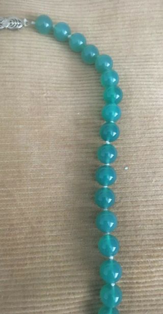 Antique Vintage Green Glass Bead Necklace With 14kt Gold Clasp 3