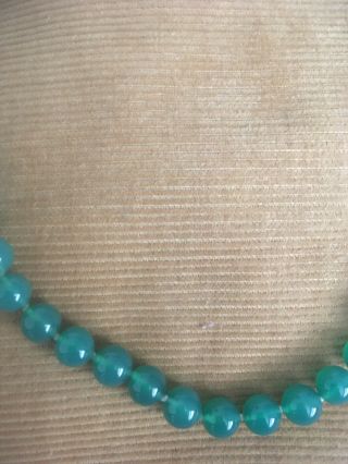 Antique Vintage Green Glass Bead Necklace With 14kt Gold Clasp 5