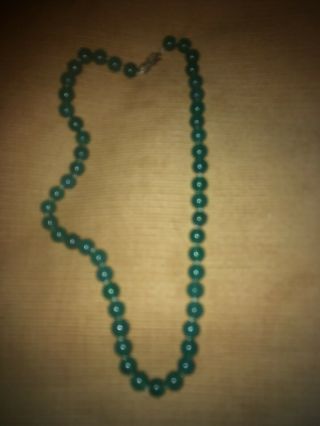 Antique Vintage Green Glass Bead Necklace With 14kt Gold Clasp 8