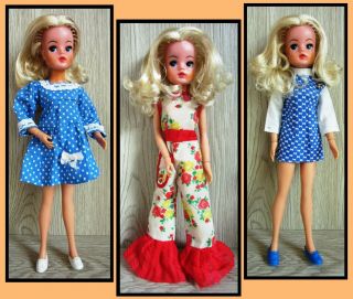 1 Vtg Pedigree Sindy Doll,  1974 Outfits: Spring Date,  Red Flares,  Summer Party