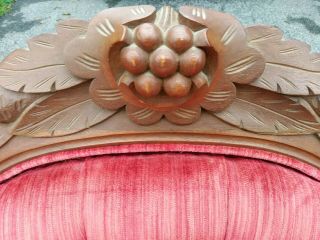 Victorian Carved Walnut Love Seat Settee in Velvet 6