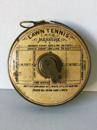Antique Lawn Tennis Court Tape Measure - Brass With Linen Tape