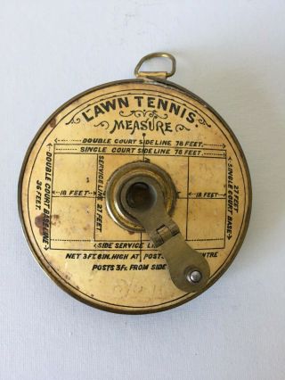 Antique Lawn Tennis Court Tape Measure - Brass With Linen Tape 2