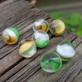 Earthy Springtime Green Vintage Glass Multi Colored Givre Glass Beads Czech