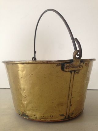 Antique Vintage Brass & Copper Apple Butter Pot Kettle Bucket