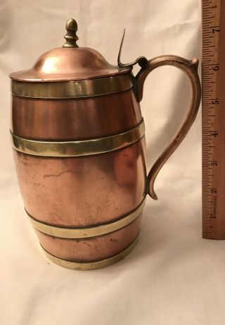 1800 ' s copper and brass tankard,  barrel shape,  tin lined,  stein,  mug,  beer,  ale 2