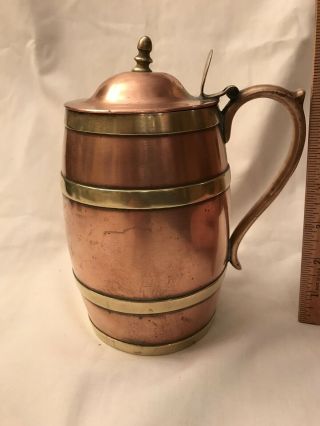 1800 ' s copper and brass tankard,  barrel shape,  tin lined,  stein,  mug,  beer,  ale 3