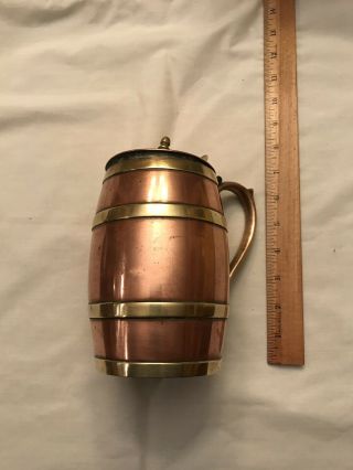 1800 ' s copper and brass tankard,  barrel shape,  tin lined,  stein,  mug,  beer,  ale 4