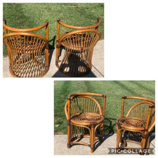 Set Of 2 Vintage Mid Century Modern Bamboo Rattan Accent Chairs