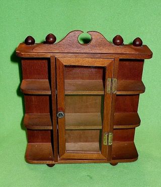 Vintage Dollhouse Miniature Wooden Cabinet W/ Pedestal Feet / Wall Hanging Curio