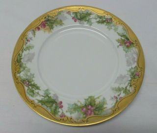 Antique Ohme Silesia Germany Porcelain Painted Plate Holly Berry Leaves Gold