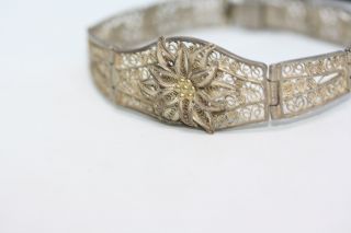 Antique Victorian Hand Made 800 Silver Filigree 1/2 " Wide 6 1/2 " Floral Bracelet