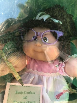 Vintage 1984 Cabbage Patch Kids Coleco Brown Hair Glasses Holds Crayon Doll