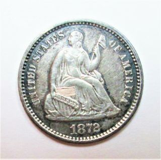 Antique Half Dime Seated Liberty Fine Coin 1872
