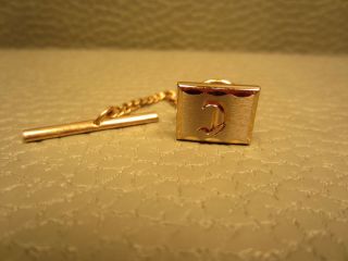 Vintage Initial " D " White And Yellow Gold Plated Tie Tac