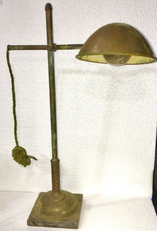 Antique Edison Patents Brass Adjustable Arm Desk Work Lamp 24 1/2” W Brass Shade
