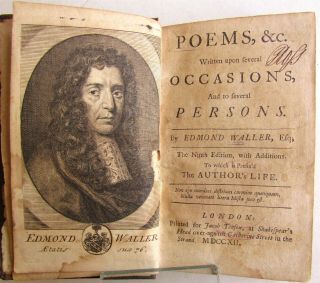 1712 POEMS by EDMOND WALLER in ENGLISH leather bound LONDON antique 18th century 2