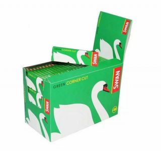 Full Box Of 100 Booklets Of Swan Green Corner Cut Cigarette Rolling Papers