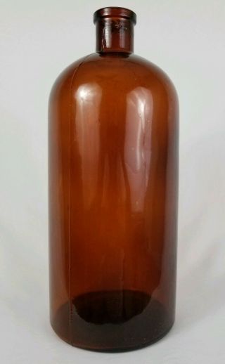 Vintage Brown Amber Apothecary Glass Bottle Large Jar Medicine 5 1/2 " X 13 1/2 "