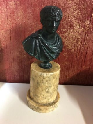 Vintage Bronze Bust Of Roman Emperor Julius Caesar On Marble Base