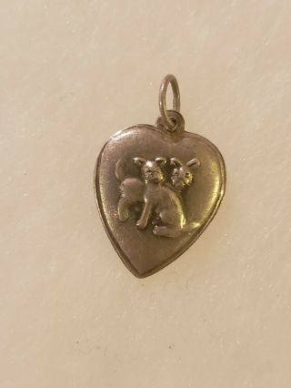 Vintage Sterling Silver Puffy Heart Charm 2 Dog Dogs Puppy Puppies True Antique