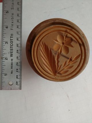 Medium Antique Butter Stamp Press Mold Wood Farmhouse Primitive Wheat and Flower 2