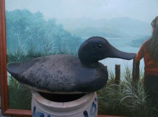 Antique Duck Decoy,  Solid Body,  Glass Eye,  13 ",  Very Early,  Hunted,  Sweet Presentation