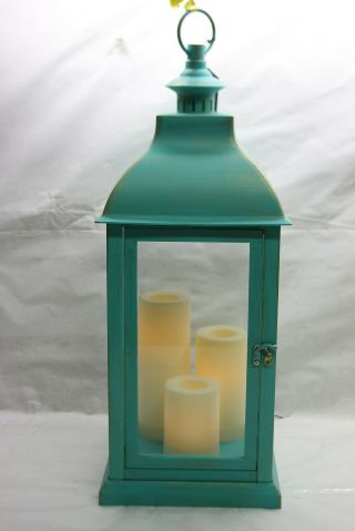 Candle Impressions Large Indoor/ Outdoor Lantern With 3 Candles Antique Teal $55