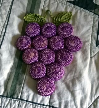 Vintage Crochet Grapes Cluster - Bottlecap Art - Purple