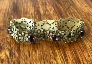 Antique Costume Jewellery Bracelet - Purple Stones - Victorian Era