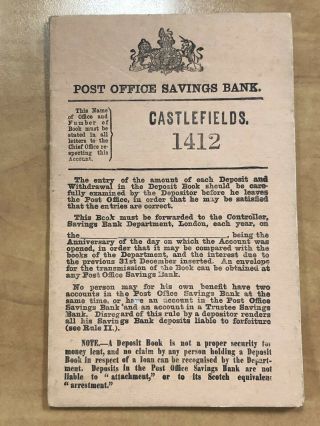 United Kingdom Post Office Savings Bank,  1893 Deposit Bank Book