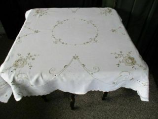ANTIQUE MADEIRA TABLECLOTH - HAND EMBROIDERED - 40 
