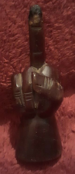 Vintage Wood Hand Carved Middle Finger Statue Cool Old Folk Art " Up Yours "