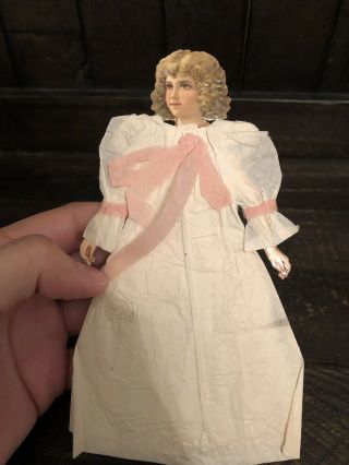 Antique Victorian German Die Cut Articulates Paper Doll W Crepe Paper Dress
