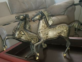 Antique Vintage Chinese Bronze War Horse Statue Figurine Sculpture Pair Engraved